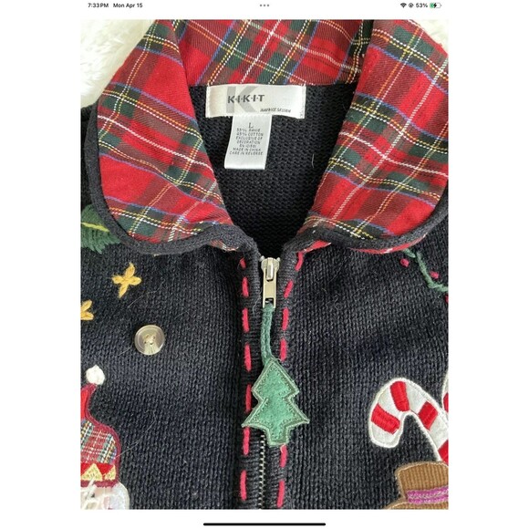 KIKIT Embroidered Christmas Sweater Vest Women's Size Lg Vintage- Ugly Sweater - Picture 9 of 12